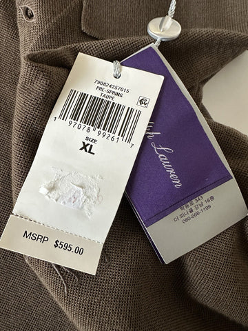 Ralph Lauren Purple Label Men's Taupe Wool Polo Long Sleeve Shirt XL IT NWT $595