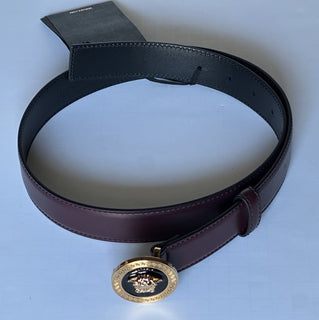Versace Medusa-Buckle Burgundy Slim Leather Belt 80 (32) IT 1012369 NWT $550