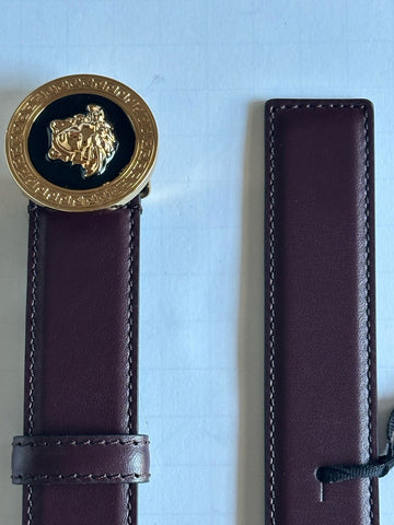 Versace Medusa-Buckle Burgundy Slim Leather Belt 80 (32) IT 1012369 NWT $550