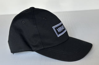 Versace Logo  Drill Cotton Light Baseball Cap Black 58 Italy 1009910 NWOT $475