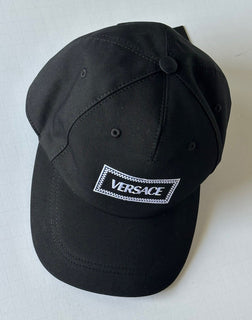Versace Logo  Drill Cotton Light Baseball Cap Black 58 Italy 1009910 NWOT $475