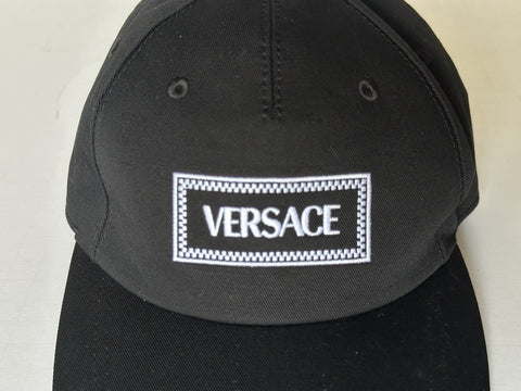 Versace Logo  Drill Cotton Light Baseball Cap Black 58 Italy 1009910 NWOT $475