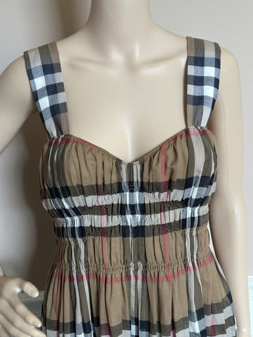 Burberry Delilah Women’s Toupe Brown Check Dress 2 US (36 Euro) 8099412 NWT $820