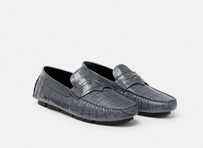 VERSACE Croc-Effect Men\'s Leather Driver Shoes Black 8 US (41) 1013960 NIB $850 VERSACE Croc-Effect Men main image 3