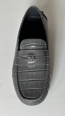 VERSACE Croc-Effect Men's Leather Driver Shoes Gray 7 US (40) 1013960 NIB $850
