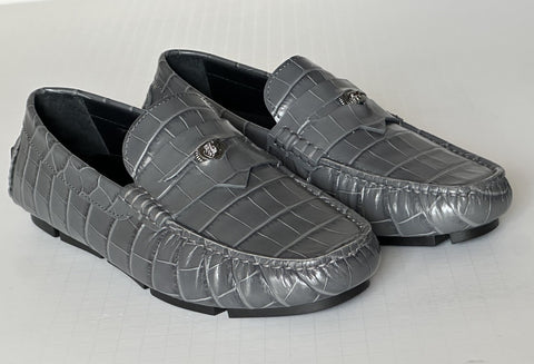 VERSACE Croc-Effect Men's Leather Driver Shoes Gray 7 US (40) 1013960 NIB $850