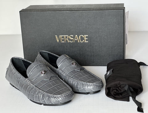 VERSACE Croc-Effect Men's Leather Driver Shoes Gray 7 US (40) 1013960 NIB $850