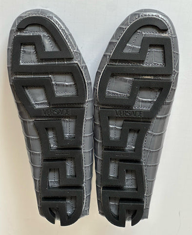 VERSACE Croc-Effect Men's Leather Driver Shoes Gray 7 US (40) 1013960 NIB $850
