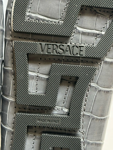VERSACE Croc-Effect Men's Leather Driver Shoes Gray 7 US (40) 1013960 NIB $850