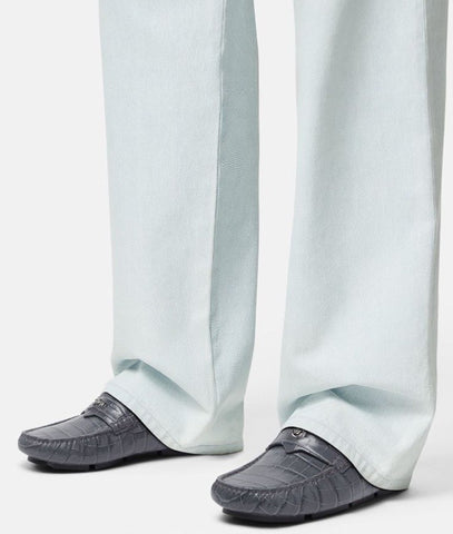 VERSACE Croc-Effect Men's Leather Driver Shoes Gray 7 US (40) 1013960 NIB $850