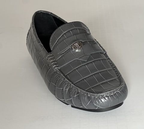VERSACE Croc-Effect Men's Leather Driver Shoes Gray 7 US (40) 1013960 NIB $850