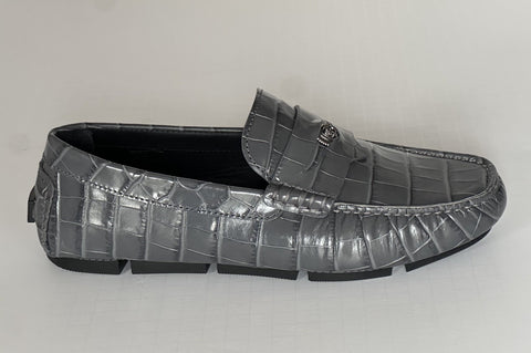 VERSACE Croc-Effect Men's Leather Driver Shoes Gray 7 US (40) 1013960 NIB $850