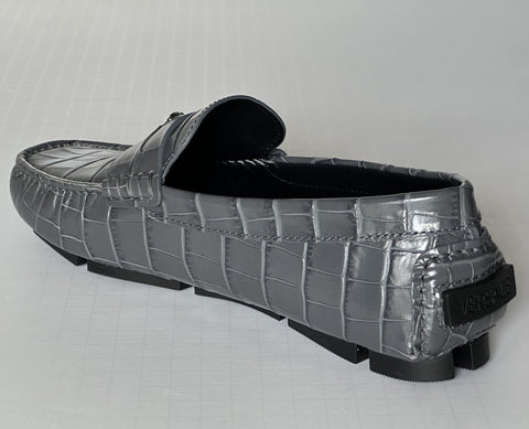 VERSACE Croc-Effect Men's Leather Driver Shoes Gray 7 US (40) 1013960 NIB $850
