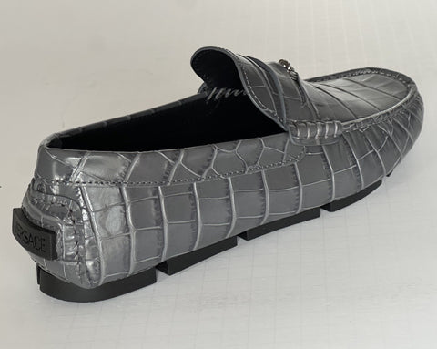 VERSACE Croc-Effect Men's Leather Driver Shoes Gray 7 US (40) 1013960 NIB $850