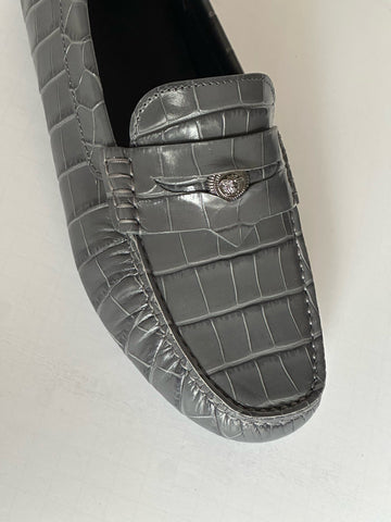 VERSACE Croc-Effect Men's Leather Driver Shoes Gray 7 US (40) 1013960 NIB $850