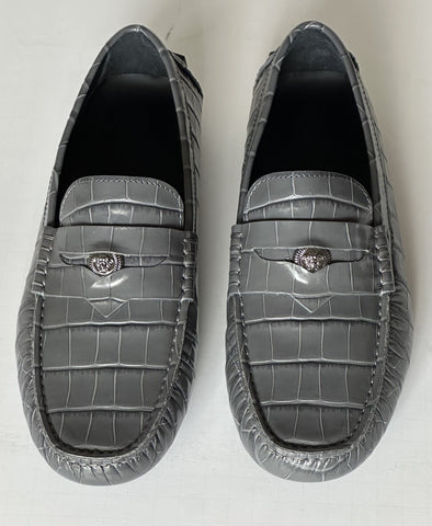 VERSACE Croc-Effect Men's Leather Driver Shoes Gray 7 US (40) 1013960 NIB $850