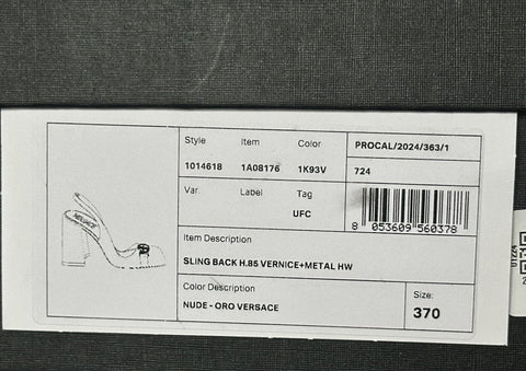 Versace Medusa Head Sling Back Patent Leather Nude Shoes 7 US 1014618 NIB $1000