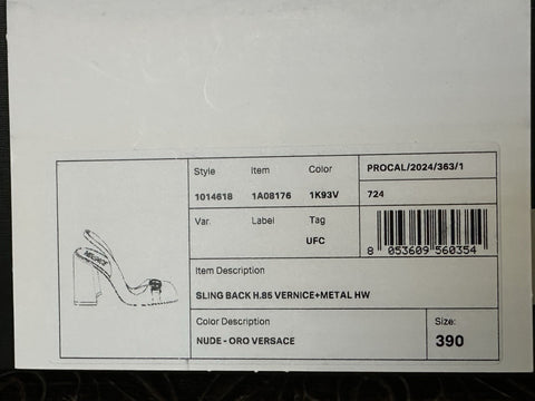 Versace Medusa Head Sling Back Patent Leather Nude Shoes 9 US 1014618 NIB $1000