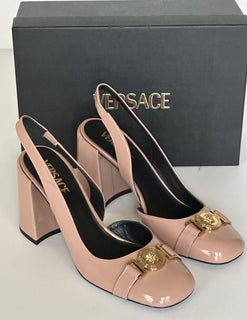 Versace Medusa Head Sling Back Patent Leather Nude Shoes 9 US 1014618 NIB $1000