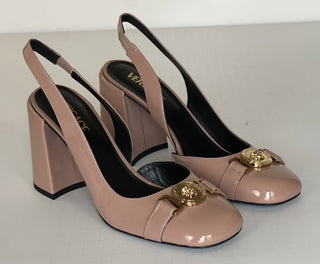 Versace Medusa Head Sling Back Patent Leather Nude Shoes 9 US 1014618 NIB $1000