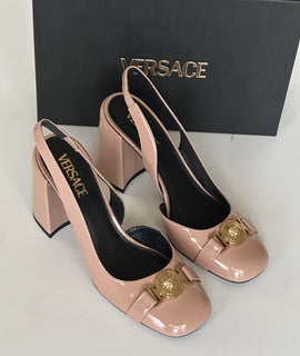Versace Medusa Head Sling Back Patent Leather Nude Shoes 9 US 1014618 NIB $1000