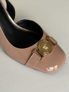 Versace Medusa Head Sling Back Patent Leather Nude Shoes 9.5 US 1014618 NIB$1000