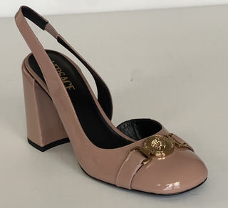 Versace Medusa Head Sling Back Patent Leather Nude Shoes 8 US 1014618 NIB $1000