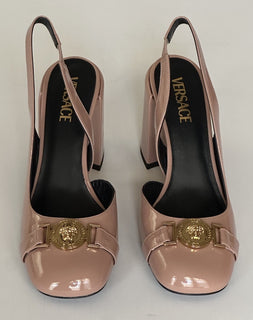Versace Medusa Head Sling Back Patent Leather Nude Shoes 8 US 1014618 NIB $1000