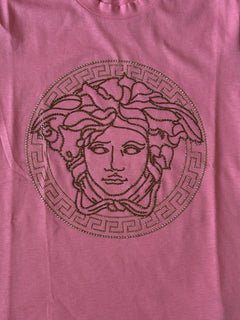 Versace Medusa Rhinestone Pink Cotton Jersey T-Shirt 6 (40) 1010069 NWT $750