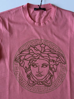 Versace Medusa Rhinestone Pink Jersey T-Shirt 10 US (46 Eu) 1010069 NWT $750