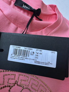 Versace Medusa Rhinestone Pink Jersey T-Shirt 10 US (46 Eu) 1010069 NWT $750