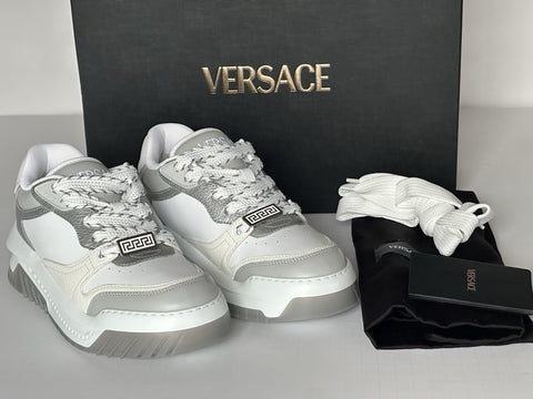 Versace Odissea Mens Leather White/Gray Sneakers 10.5 US (43.5) 1015437 NIB $950