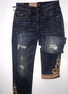 Polo Ralph Lauren Waverly Straight Crop Embroidered Blue Jeans Size 26 NWT $298