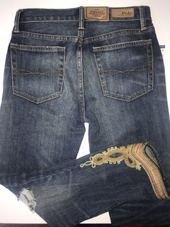 Polo Ralph Lauren Waverly Straight Crop Embroidered Blue Jeans Size 26 NWT $298