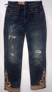 Polo Ralph Lauren Waverly Straight Crop Embroidered Blue Jeans Size 26 NWT $298