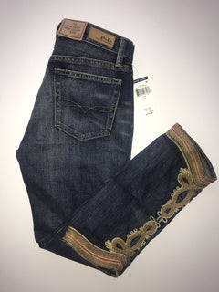 Polo Ralph Lauren Waverly Straight Crop Embroidered Blue Jeans Size 26 NWT $298