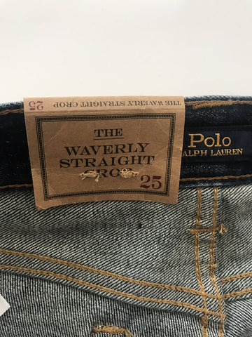 Polo Ralph Lauren Waverly Straight Crop Embroidered Blue Jeans Size 25 NWT $298
