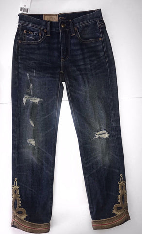 Polo Ralph Lauren Waverly Straight Crop Embroidered Blue Jeans Size 25 NWT $298
