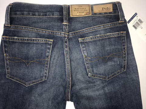 Polo Ralph Lauren Waverly Straight Crop Embroidered Blue Jeans Size 25 NWT $298