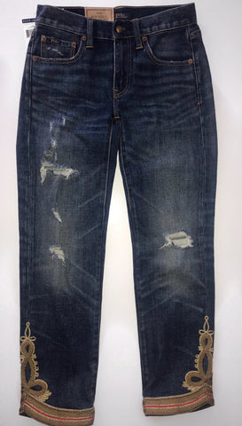 Polo Ralph Lauren Waverly Straight Crop Embroidered Blue Jeans Size 25 NWT $298