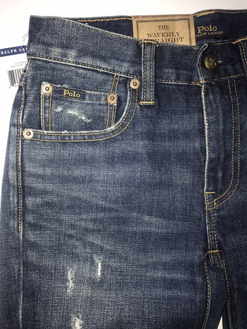 Polo Ralph Lauren Waverly Straight Crop Embroidered Blue Jeans Size 25 NWT $298
