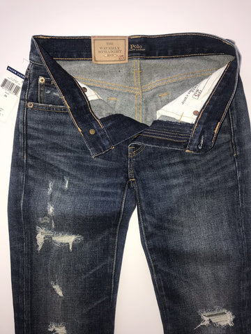 Polo Ralph Lauren Waverly Straight Crop Embroidered Blue Jeans Size 25 NWT $298