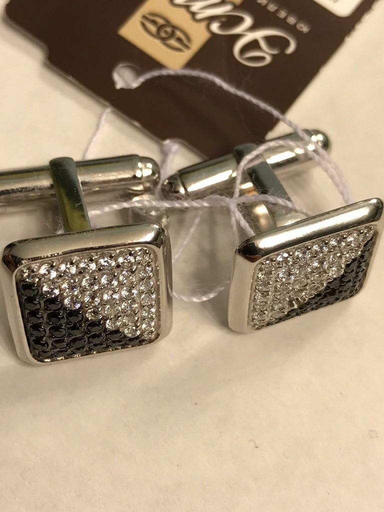 Elegant Black & White Fianit with 585 White Gold Cufflinks by Estet Jewelry NWT