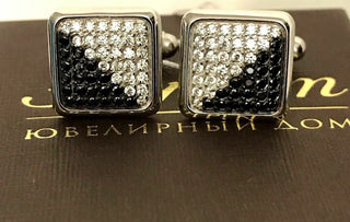 Elegant Black & White Fianit with 585 White Gold Cufflinks by Estet Jewelry NWT