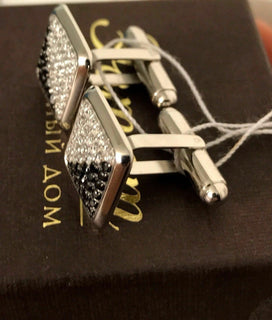 Elegant Black & White Fianit with 585 White Gold Cufflinks by Estet Jewelry NWT