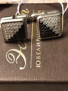 Elegant Black & White Fianit with 585 White Gold Cufflinks by Estet Jewelry NWT