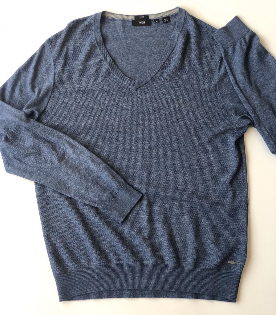 BOSS Hugo Boss Udrano Men's V-Neck Bright Blue Sweater 2XL Cotton NWT $185