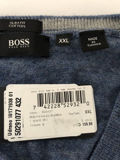 BOSS Hugo Boss Udrano Men's V-Neck Bright Blue Sweater 2XL Cotton NWT $185