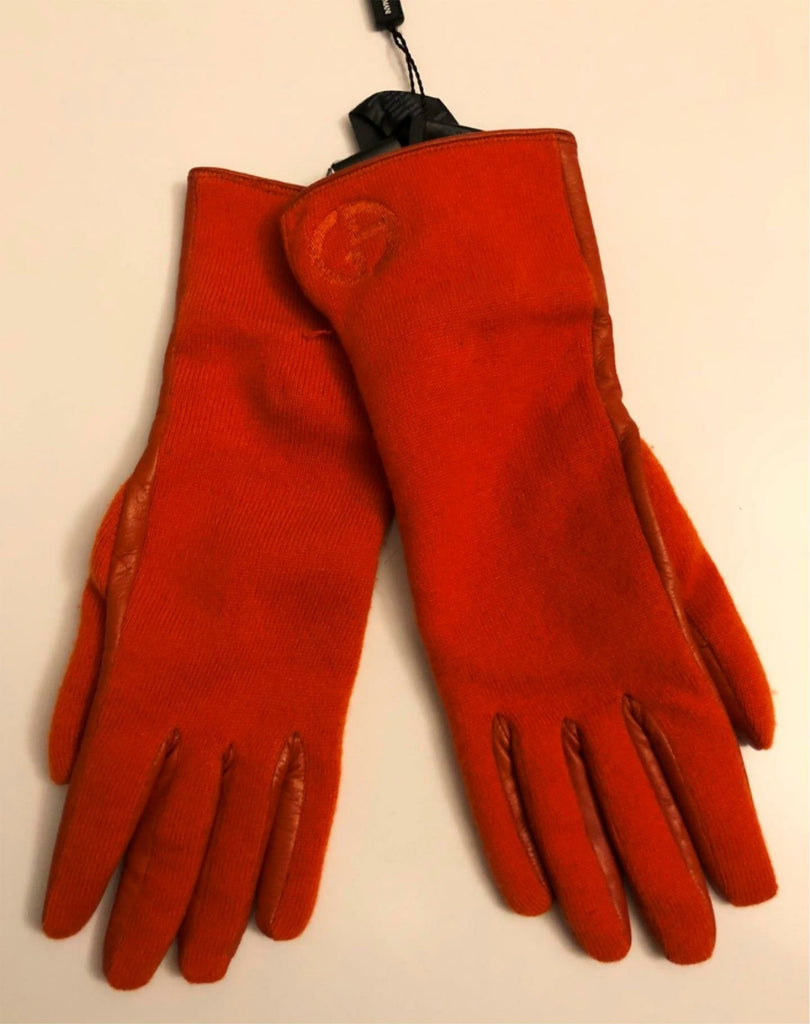 Giorgio Armani Women's Leather/Cashmere Gloves Orang Size M Italy NWT $845