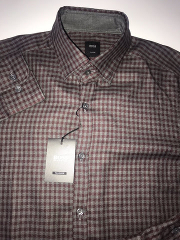 Hugo Boss Mens T-Simon Tailored Dark Red Dress Shirt Small NWT $225